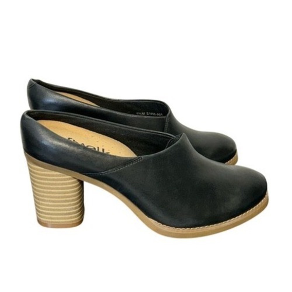 SoftWalk Keya Black‎ Leather Mules Block Heel Comfort Clogs S1855-001 Size 6.5